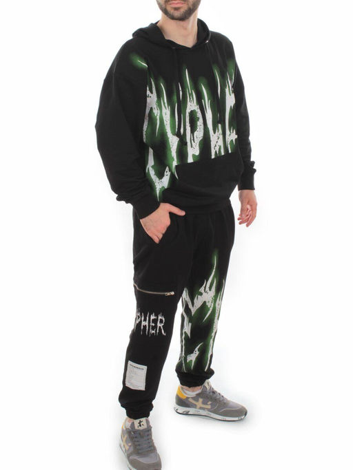 2627/7350 BLACK/GREEN Костюм спортивный мужской (75% хлопок, 20% полиэстер, 5% спандекс)