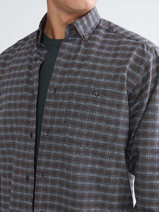 Regular Fit Uzun Kollu Ekose Gabardin Erkek G?mlek