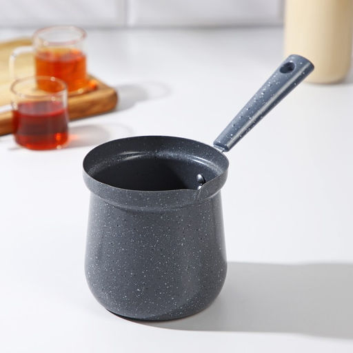 Турка Доляна «Мрамор грэй», 600 мл, d=10 см, 20.5×10×14 см, пластиковая ручка, антипригарное покрытие, индукция, серая