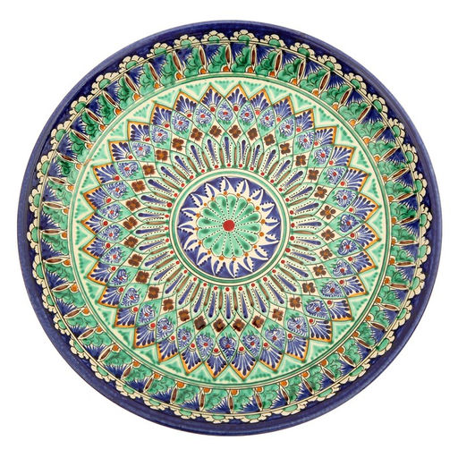Ляган узбекский Риштанская керамика «Узоры», для плова, d=36 см, синий