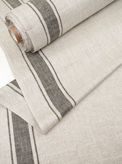 Льняной жаккард "Черная полоска" цв.натуральный, ш.1.5м, лен-100%, 170гр/м.кв