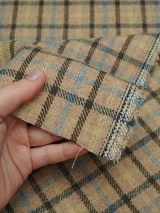 Шерсть пальтово-костюмная Твид Клетка цв.песочный, ш.1.5м, шерсть-20%, п/э-80%, 340гр/м.кв - Купава фото 6