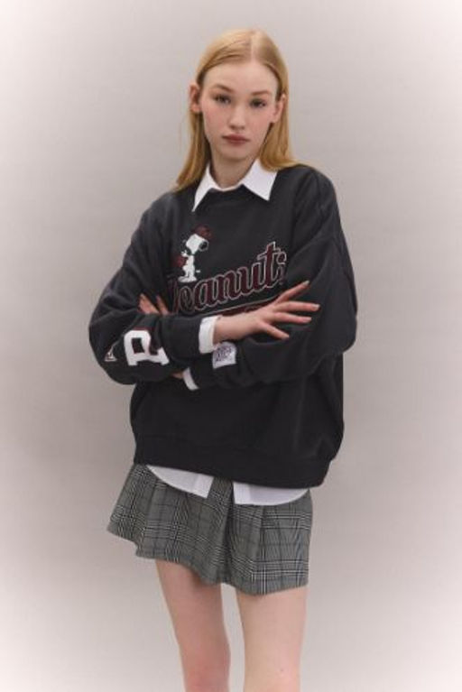 Coool Snoopy Oversize Genis Kal?p Bisiklet Yaka Bask?l? Kal?n Sweatshirt