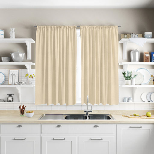 Шторы для кухни, 2шт 148х160см "Летний дождь", на шторной ленте, рогожка, хлопок 171г/м2, упаковка классическая 28х41см, "Домашняя мода" (Россия)