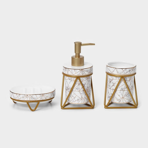 Аксессуары для ванной SAVANNA Геометрика, 3 предмета, мыльница, дозатор для мыла 290 мл, стакан, белые  фото 4