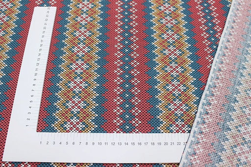 Бязь Вязаный орнамент цв.морская волна/красный коралл, ш.1.5м, хлопок-100%, 120гр/м.кв - Купава фото 3