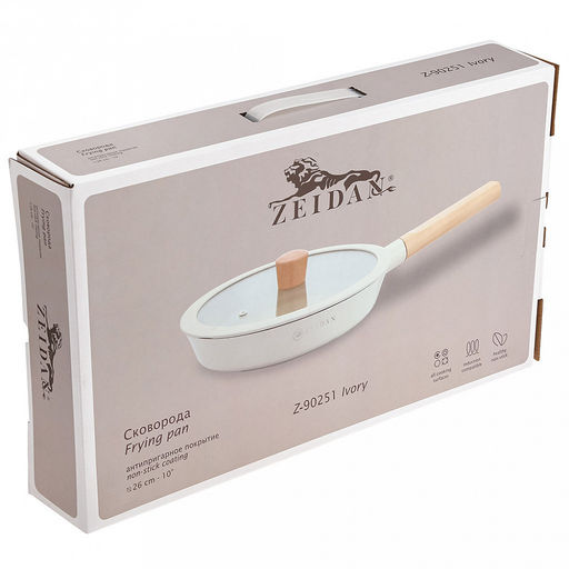 Zeidan Сковорода алюминиевая д26см, h5,5см, стеклянная крышка с силиконовым ободком и деревянной ручкой, внешнее жаропрочное антипригарное покрытие, внутреннее антипригарное покрытие Neogres, индукционное дно, силиконовые накладки, литая, подароч - Домашняя мода фото 6