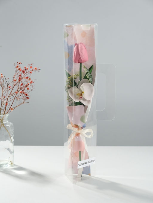 Букет из мыльных лепестков для ванны Тюльпан с орхидеей, подарочный, розовый, 8.5?7.4?38.6 см