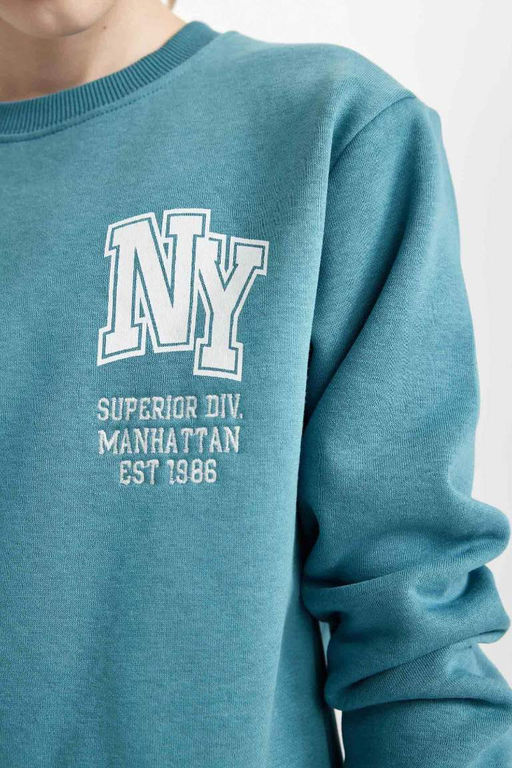 Толстая толстая толстовка стандартного кроя с круглым вырезом и принтом для мальчиков - Defacto фото 4