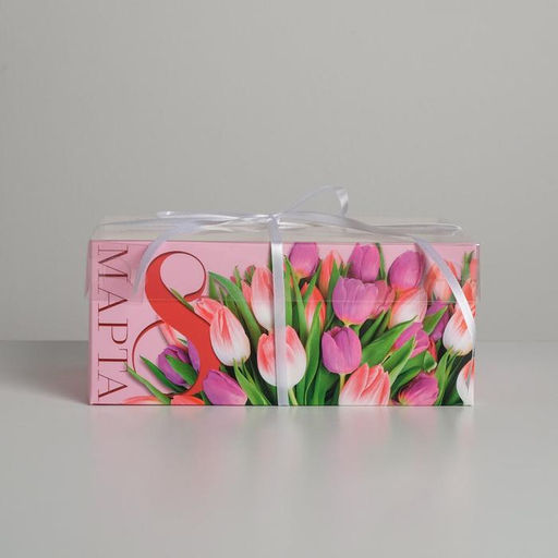 Цена за 5 шт. Коробка для капкейков, кондитерская упаковка, 6 ячеек С 8 Марта, 23?16?10 см