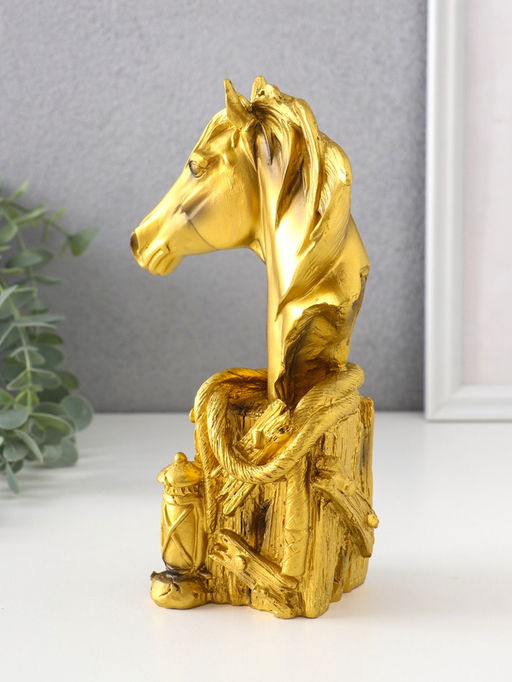 Фигурка «Бюст. Золотой конь с фонарём», полистоун, 11×6.5×19 см