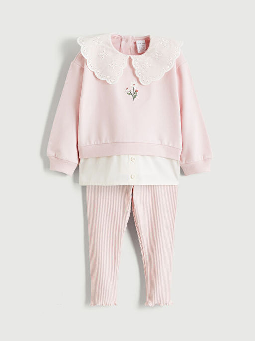 Bebe Yaka K?z Bebek Sweatshirt ve Tayt