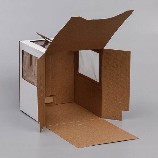 Коробка под торт 2 окна, с ручками, белая, 26×26×30 см