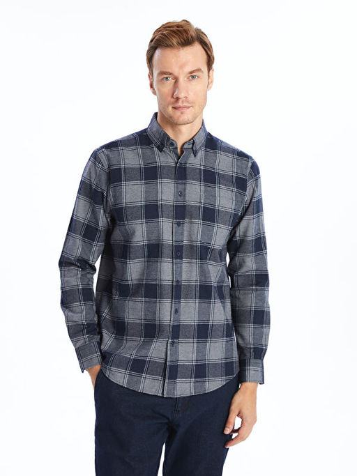 Regular Fit Uzun Kollu Ekose Gabardin Erkek G?mlek