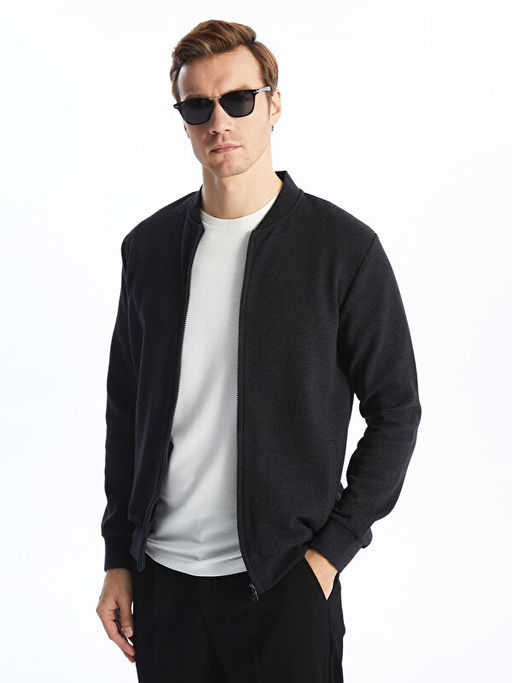 Kolej Yaka Uzun Kollu Erkek Fermuarl? Sweatshirt