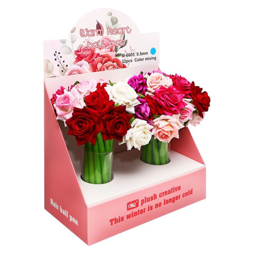 Цена за 32 шт. Ручка-прикол Роза, синий стержень, гелевая, МИКС