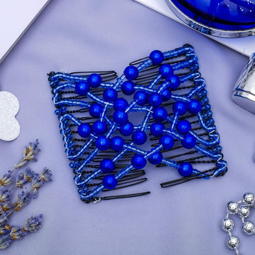 Зажим для волос "Жемчужная сетка" шарики, 9 см, синий