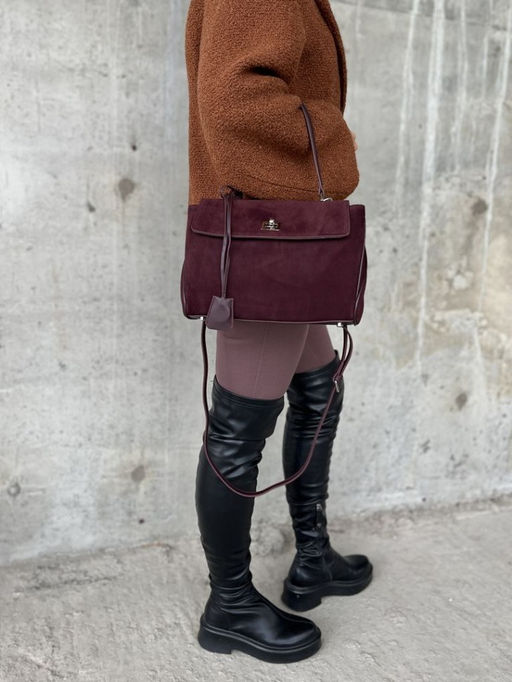 Женская замшевая сумка-портфель 8399 Бордовый - Sergio valentini фото 12