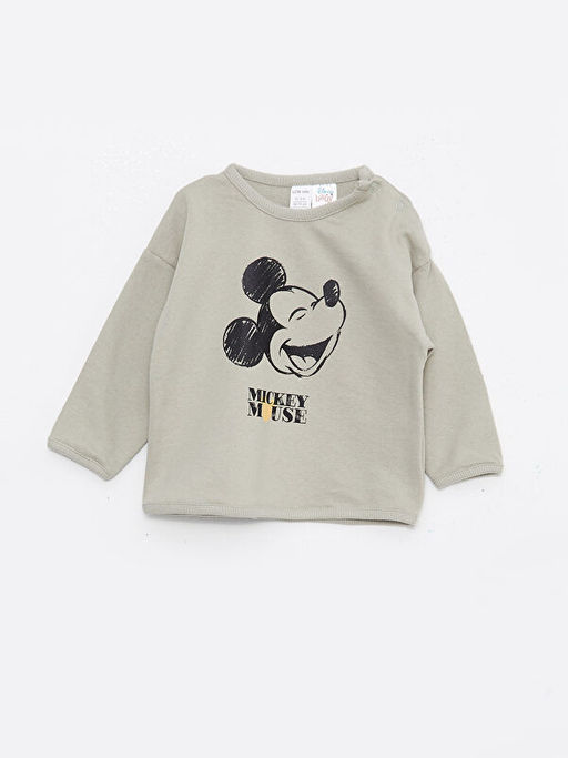 Bisiklet Yaka Uzun Kollu Mickey Mouse Bask?l? Erkek Bebek Ti??rt ve Pantolon 2li Tak?m - Waikiki фото 2