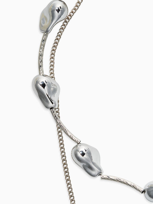 Колье "Борокко", цепь, 2 яруса, цвет серебро