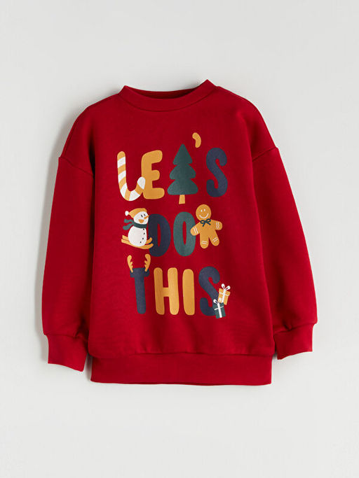 Bisiklet Yaka Y?lba?? Temal? Erkek ?ocuk Sweatshirt