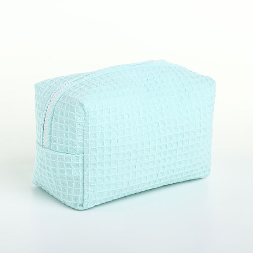 Косметичка женская на молнии TEXTURA, объёмная, средняя, мягкая, вафельная текстура, бирюзовая фото 4