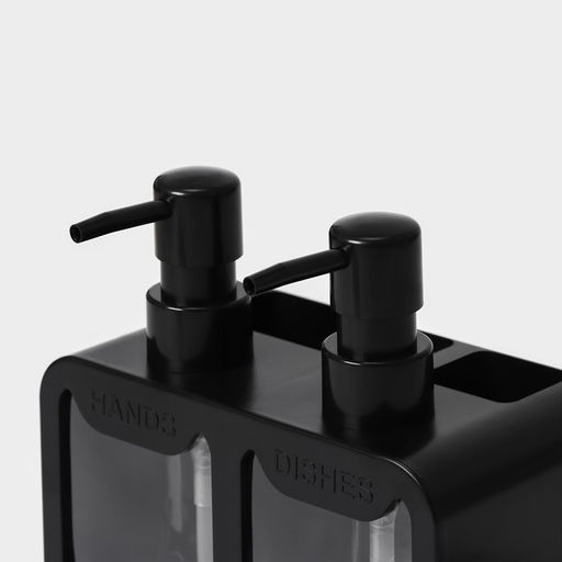 Двойной дозатор для мыла и моющего средства, с губкой в комплекте, по 300 мл, чёрный
