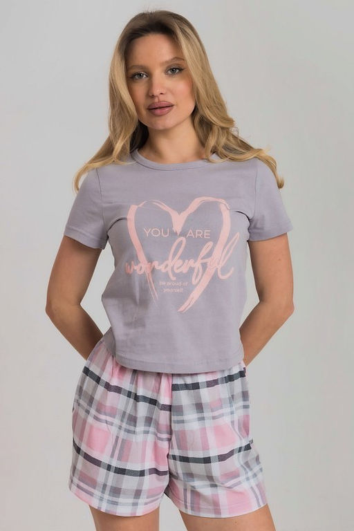 Пижама футболка и шорты М325292Пср розовый/светло-серый - Елена фото 2