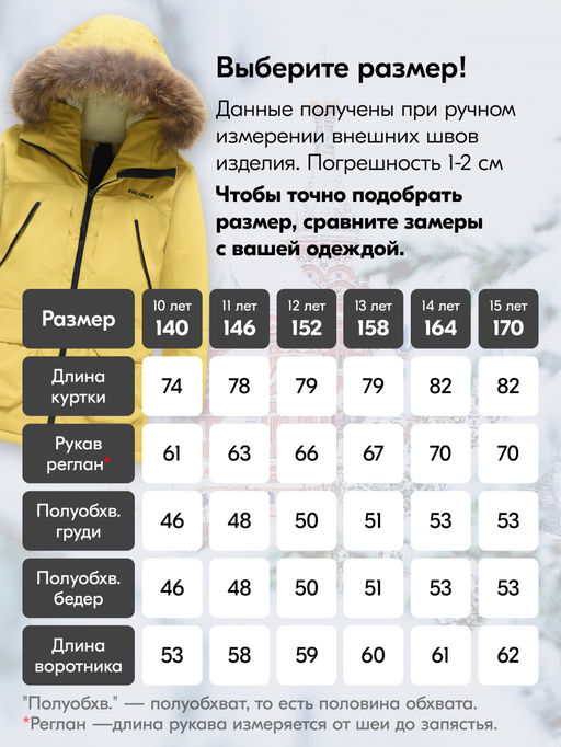 Куртка парка зимняя подростковая для девочки с капюшоном и мехом желтого цвета 9448J