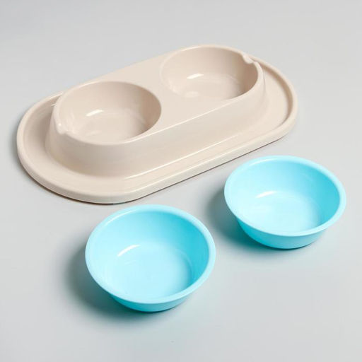 Миска для животных Мур-мяу 0,3л двойная на подставке, светло-бежевая - Пижон фото 3