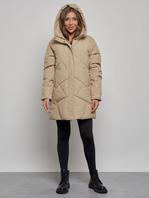 Зимняя женская куртка модная с капюшоном светло-коричневого цвета 52361SK - Holdluck фото 6