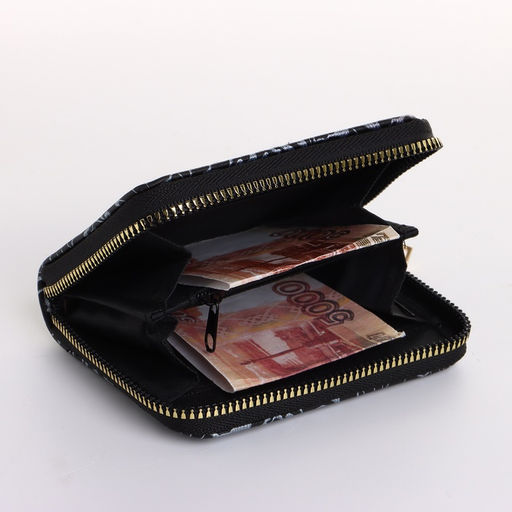 Кошелёк женский на молнии 11?2.5?9 см, с цветочным принтом, чёрный