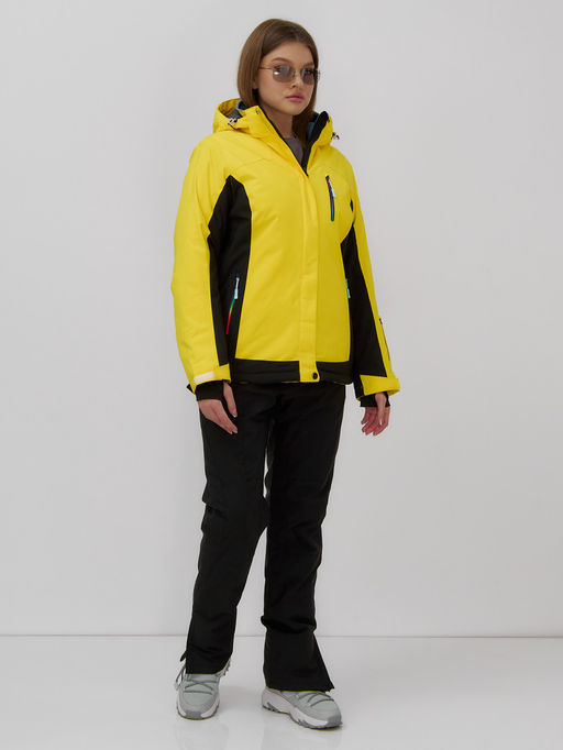 Горнолыжная куртка женская зимняя желтого цвета 027J - Chunmai фото 12