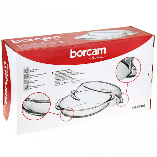 Боркам (Borcam) Утятница стеклянная жаропрочная 2л 19х33х6см, стеклянная крышка 2л - 19х33х5,5см, овальная, цветная коробка, Pasabahce (Турция) - Домашняя мода фото 3
