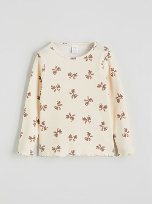 Bisiklet Yaka Fiyonk Bask?l? K?z Bebek Ti??rt ve Tayt