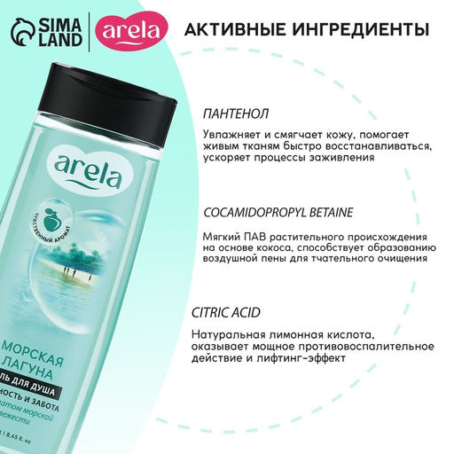 Гель для душа женский «Морская лагуна», 250 мл, аромат морской свежести, ARELA