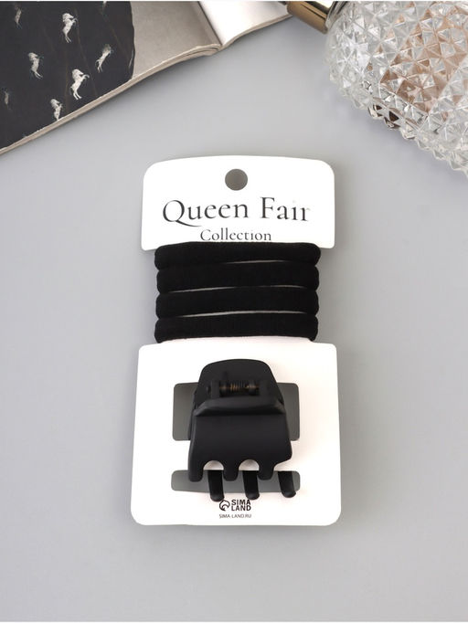 Цена за 3 шт. Набор для волос «Вивьен», 4 резинки 5.5 см, краб 3 см, зубья, чёрный