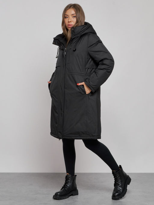 Пальто утепленное с капюшоном зимнее женское черного цвета 52333Ch - HULDLUCK фото 3