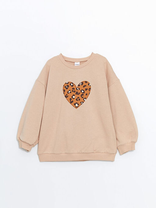 Bisiklet Yaka Bask?l? K?z ?ocuk Sweatshirt