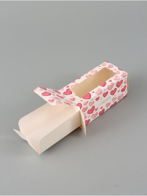 Цена за 5 шт. Коробка подарочная с окном «Сердца», 12×5.5×5.5 см, самосборная