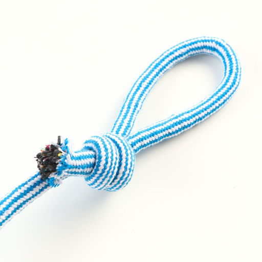 Игрушка-дразнилка для собак с шариком из каната, до 85 г, до 38 см, голубая/белая - Пижон фото 4