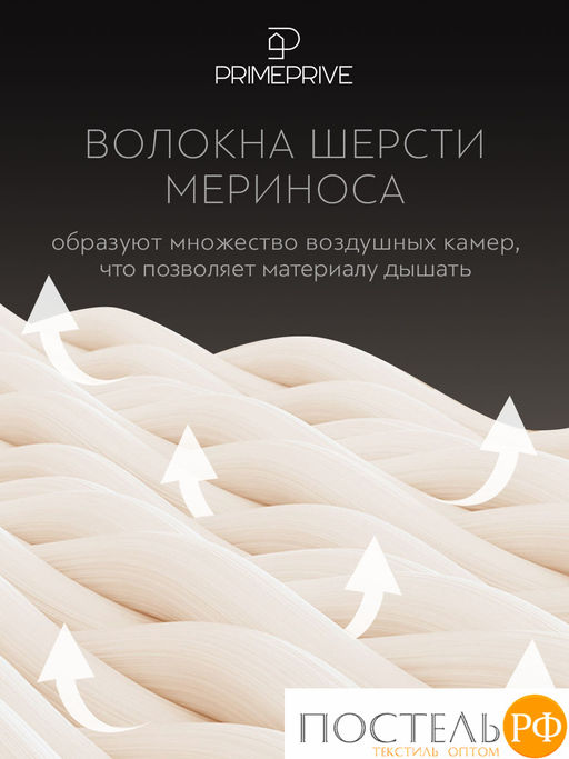 PRIME PRIVE Одеяло MERINO экрю 200х220,1пр.,хл.BIODYNAMIC COTTON/меринос.шерсть, 400 г/м2  фото 8