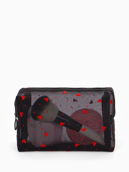 Косметичка дор Сердца, сетка 18*7,5*10, отд на молнии, черный