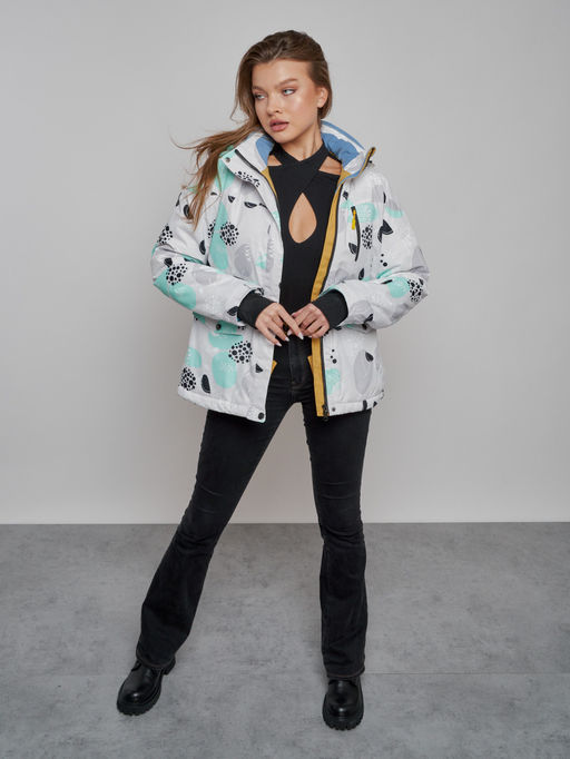 Горнолыжная куртка женская зимняя серого цвета 2302-1Sr