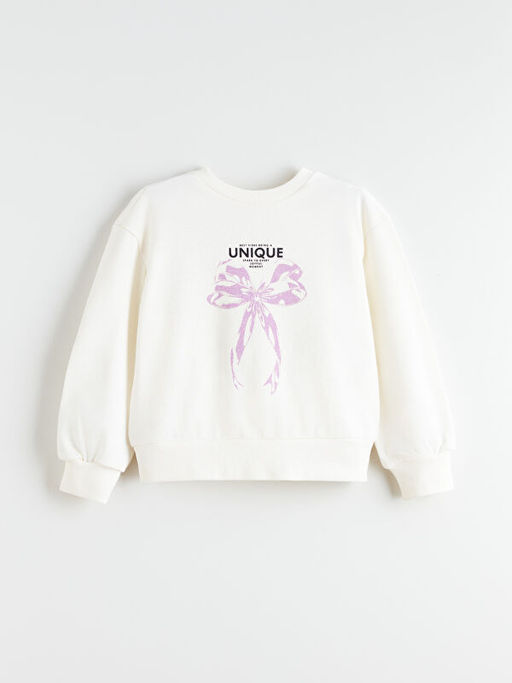 Bisiklet Yaka Kurdele Bask?l? K?z ?ocuk Sweatshirt