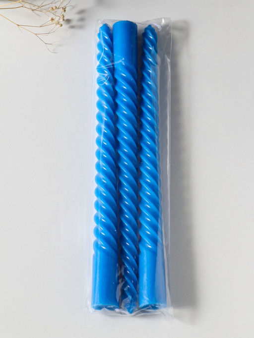 Свеча витая 25 см (набор 3 шт) 57 гр, 5 ч, цв. синий
