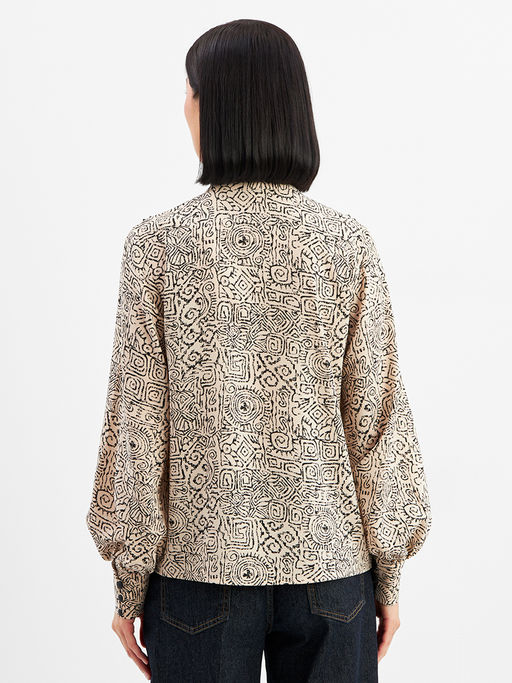 Блузка с отлетными рюшами OD-914-5 бежевый с черным