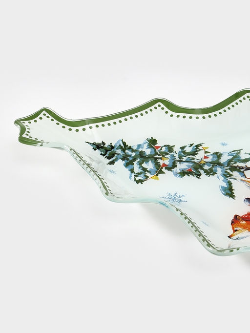 Блюдо сервировочное новогоднее Доляна Зверьки в лесу, 24.5?24.7?2 см, стекло, белое  фото 4