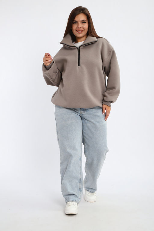 Толстовка женская из футера начес Комфорт серо-коричневый макси