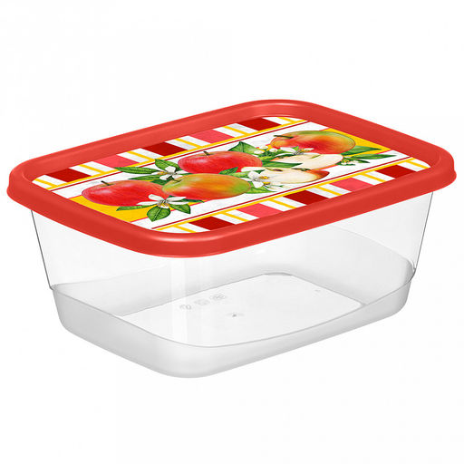 Контейнер для продуктов пластмассовый Сицилия 1,5л, 19,7х15,1х8см, прямоугольный, красный, с декором (Россия)